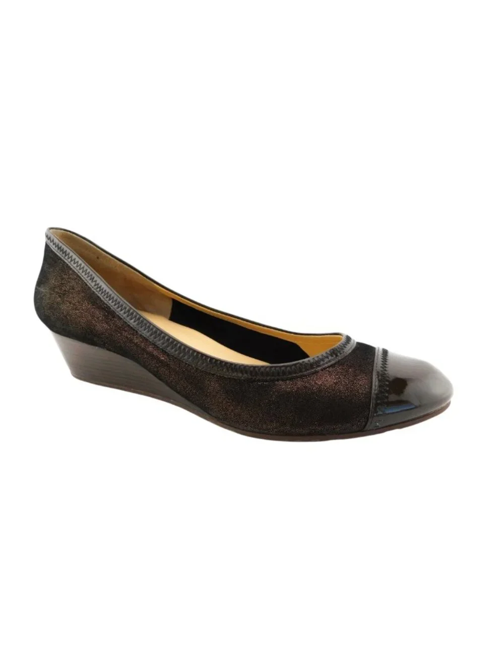 COLE HAAN Nike Air Bronze Brown Shimmer Leather Cap Toe Ballet Wedge Pumps 11